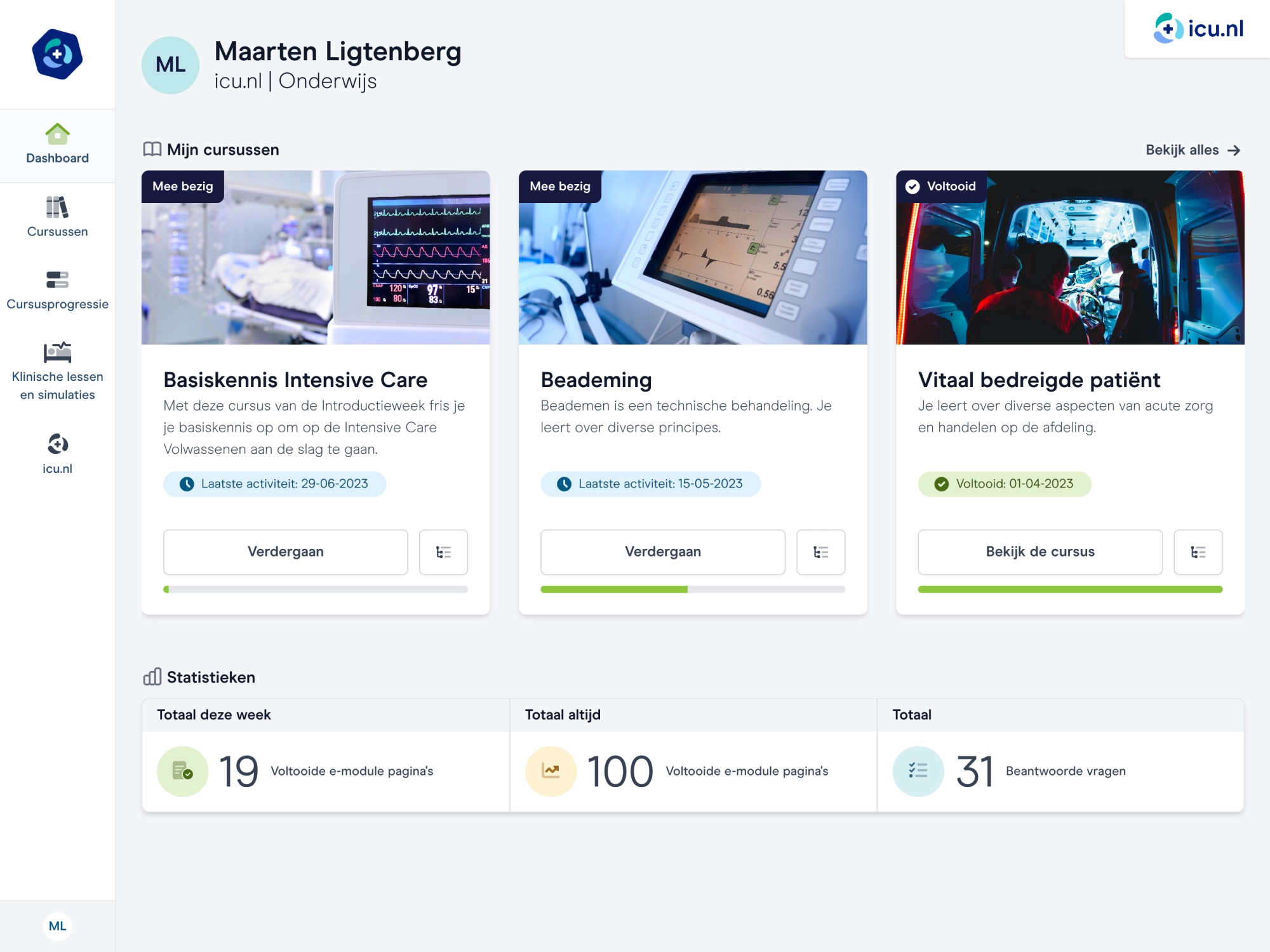 Intensive care onderwijs met voortgang en analytics