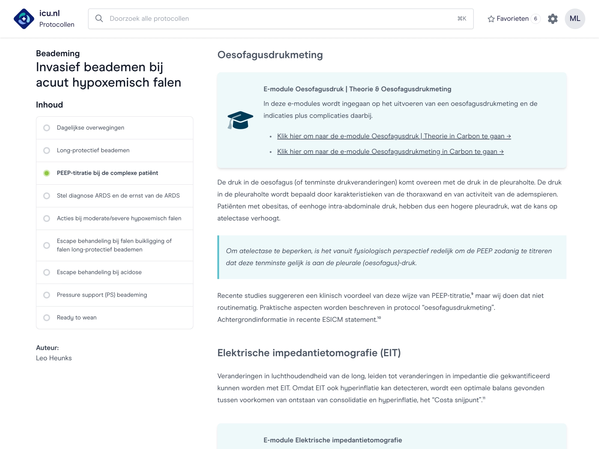 IC protocol beademing gekoppeld met cursus en e-modules intensive care